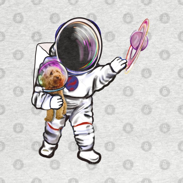 Astronaut and Cavapoo puppy dog in Space suit reaching  out to touch Saturn’s ring - cute Cavoodle, Cavapoo, Cavalier King Charles Spaniel by Artonmytee